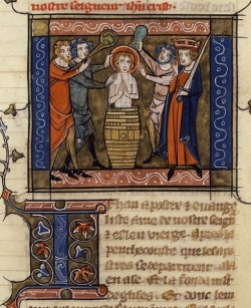 Richard de Montbaston_Jacobus de Voragine, Legenda Aurea_France)Paris)_1348_Martyrdom of St. JE_BNF_Francais 241, fol. 122